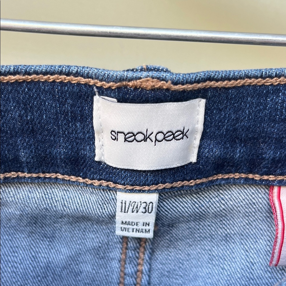 Like new Sneak Peek Indigo Straight Leg mid rise Jeans with Side Stripe - Picture 2 of 16